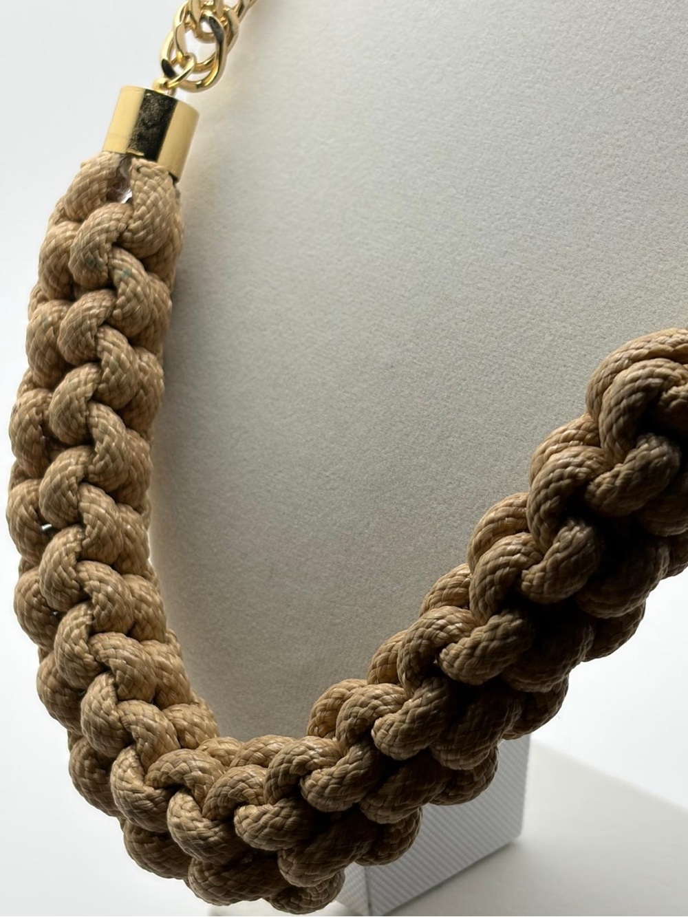 Braided Rope Statement Necklace in Tan